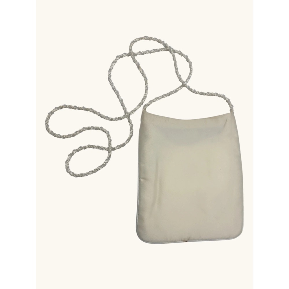 La Regale Ivory Satin Beaded Floral Evening Bag Crossbody Bridal Wedding White - Picture 2 of 4